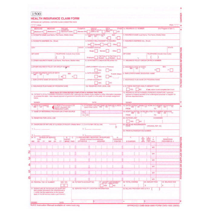 LASER HCFA 1500 - CLAIM FORM - CF6-N-LASER