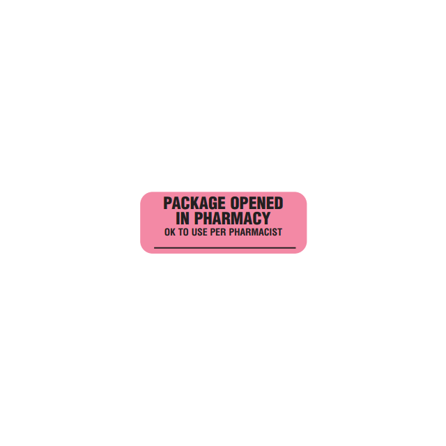 AUXILIARY LABEL PM12 - 1-11/16 X 5/8 - PACKAGED OPENED IN PHARMACY - 1994PKGOPEN