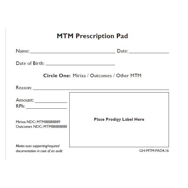 CUSTOM GENOA HEALTHCARE MEDICATION THERAPY MANAGEMENT RX PAD 5 PADS / PK - GH-MTM-PAD