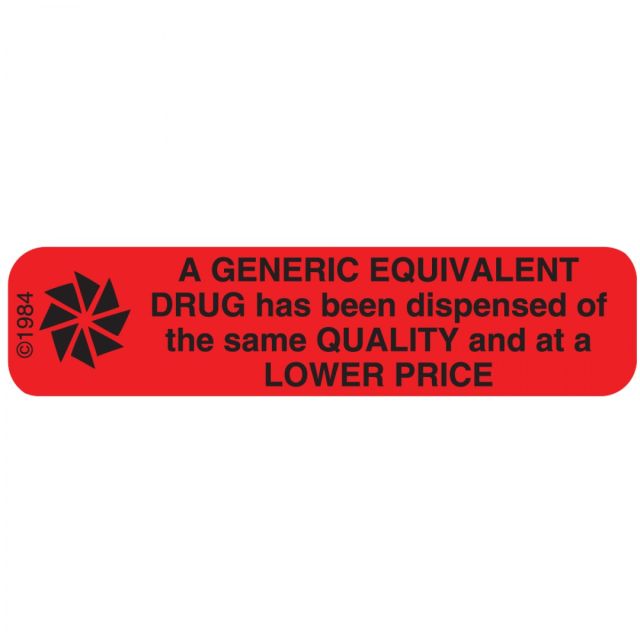 WARNING LABEL 1-9/16 X 3/8 A GENERIC EQUIVALENT DRUG - 1301