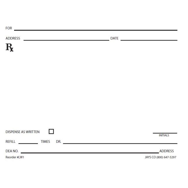 (RXBJAY) STOCK BLANK RX PADS LW-1  100/PAD 10 PADS/PK - LW1