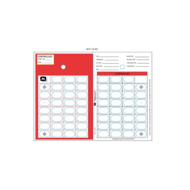 31 DOSE HEAT SEAL CONTROLLED CARD - RED - 500/CASE - MOT-100-RD-J