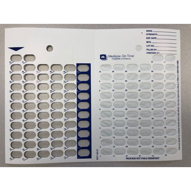 62 DOSE HEAT SEAL CARD - 500/CASE - MOT-162-27-J