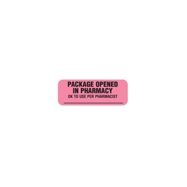 PM12 WARNING LABEL 1-11/16 X 5/8 - PACKAGE OPENED IN PHARMACY - P-PKGOPEN