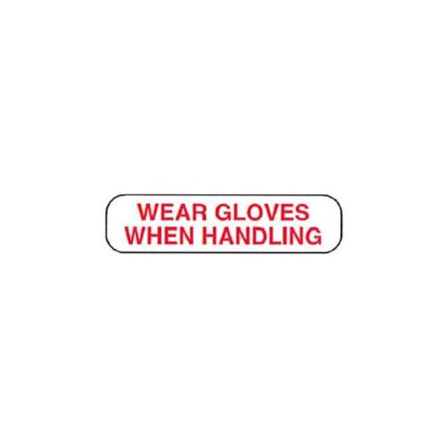 WARNING LABEL 1-9/16 X 5/16 - WEAR GLOVES WHEN HANDLING - P-WEARGLOVES