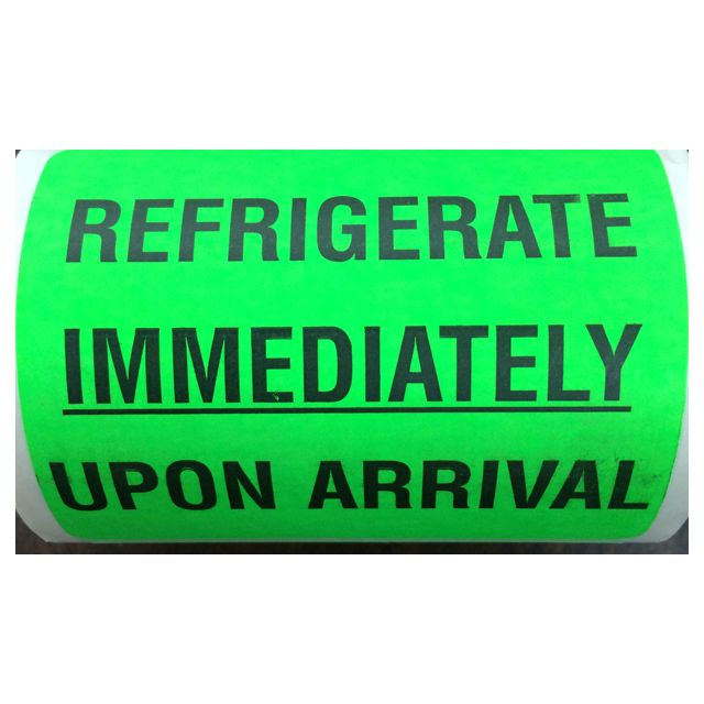 WARNING LABEL 3 X 3-5/8 - REFRIGERATE IMMEDIATELY UPON ARRIVAL - REFRIG-ARRIV