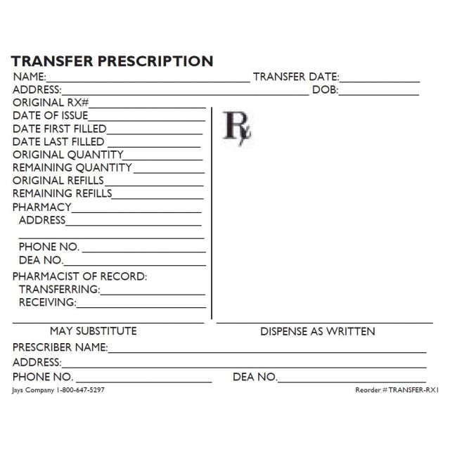 RX TRANSFER FORMS 4-1/4 X 5-1/2 - TRANSFER-RX1