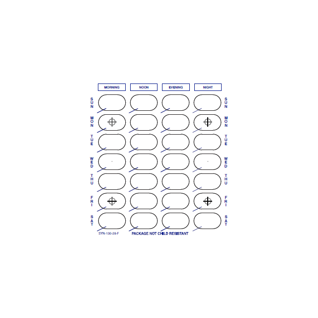 SYNMED 28 DOSE WEEKLY CARD FRONT, LARGE - 500/CASE - SYN130-28L-J