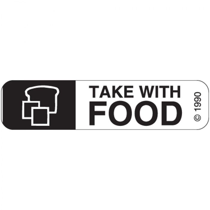 WARNING LABEL - 1-9/16 X 3/8 - TAKE WITH FOOD - 10X