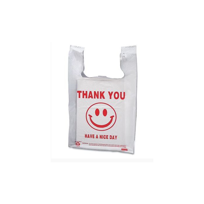 T-SHIRT BAG - HIGH DENSITY - 8 X 5 X 16 - SMILEY FACE - 5 MIL - 12-49W