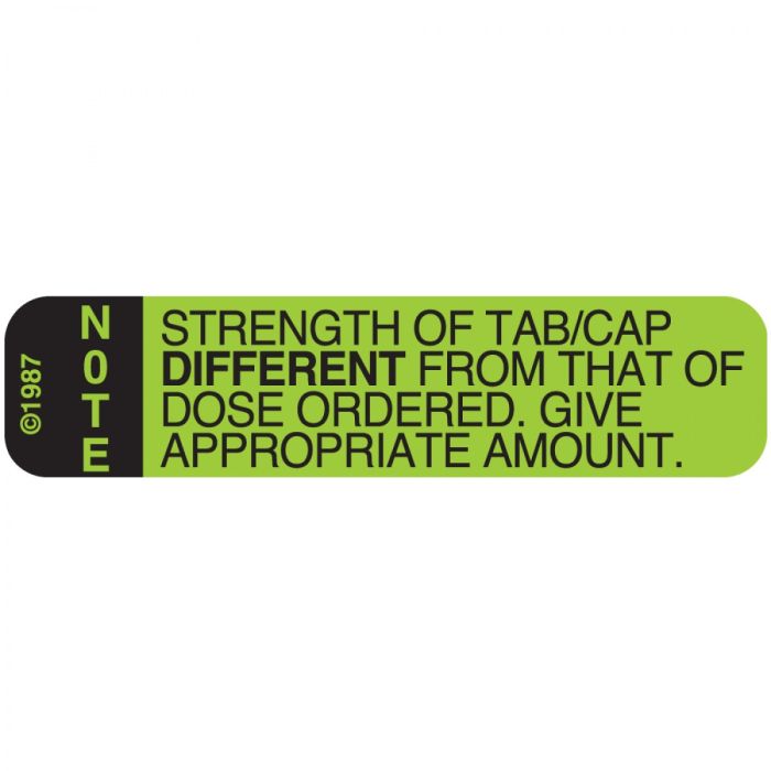 WARNING LABEL - 1-9/16 X 3/8 - NOTE: STRENGTH OF TAB/CAP - 1356