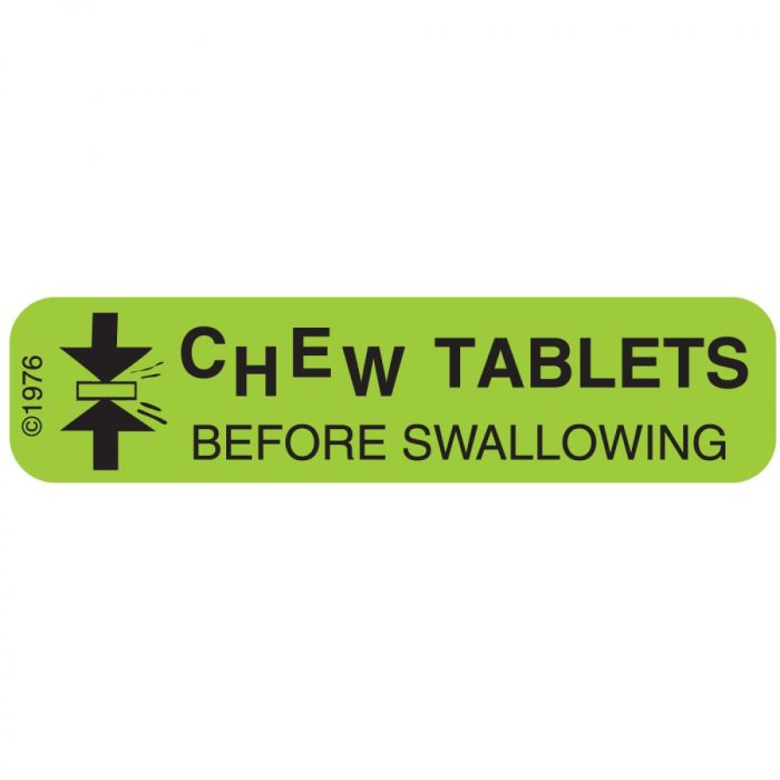WARNING LABEL - 1-9/16 X 3/8 - CHEW TABLETS BEFORE SWALLOWING - 158
