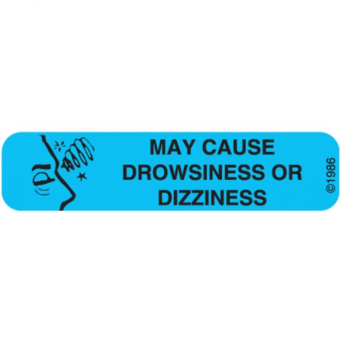WARNING LABEL - 1-9/16 X 3/8 - MAY CAUSE DROWSINESS OR DIZZINESS - 15W