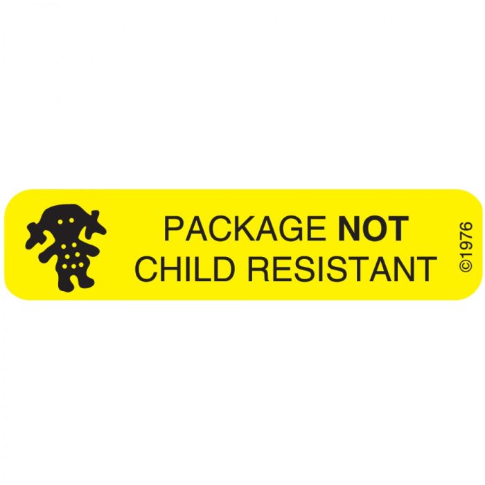 WARNING LABEL - 1-9/16 X 3/8 - PACKAGE NOT CHILD RESISTANT - 160