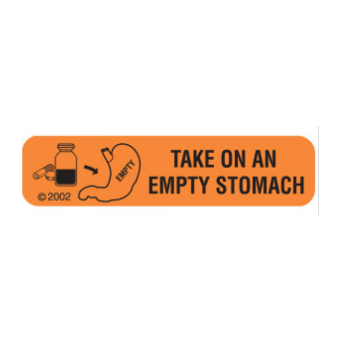WARNING LABEL - 1-9/16 X 3/8 - TAKE ON AN EMPTY STOMACH - 1742