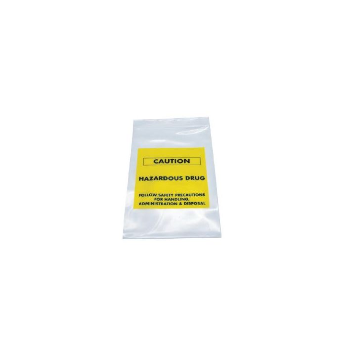 RECLOSABLE ZIP BAG - CAUTION HAZARDOUS DRUG - 6 X 9 - 4 MIL - 100/PACK - AMSH169