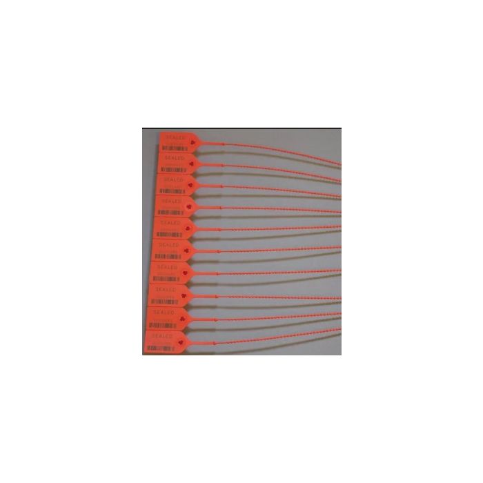 PULL TIGHT SECURITY SEAL - ADJUSTABLE - W/BARCODE - NUMBERED - ORANGE - 100/PACK