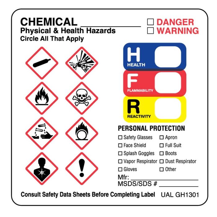 LABEL - 2-1/2 X 2-1/2 - GHS CHEMICAL HAZARD - GH1301-J