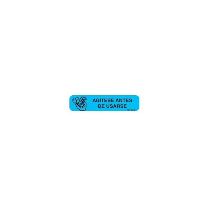 WARNING LABEL - 1-9/16 x 3/8 - SPANISH - SHAKE BEFORE USE - HG49