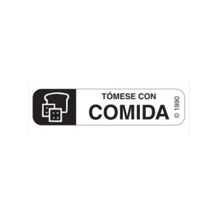 WARNING LABEL - 1-9/16 x 3/8 - SPANISH - TAKE WITH FOOD - HX10