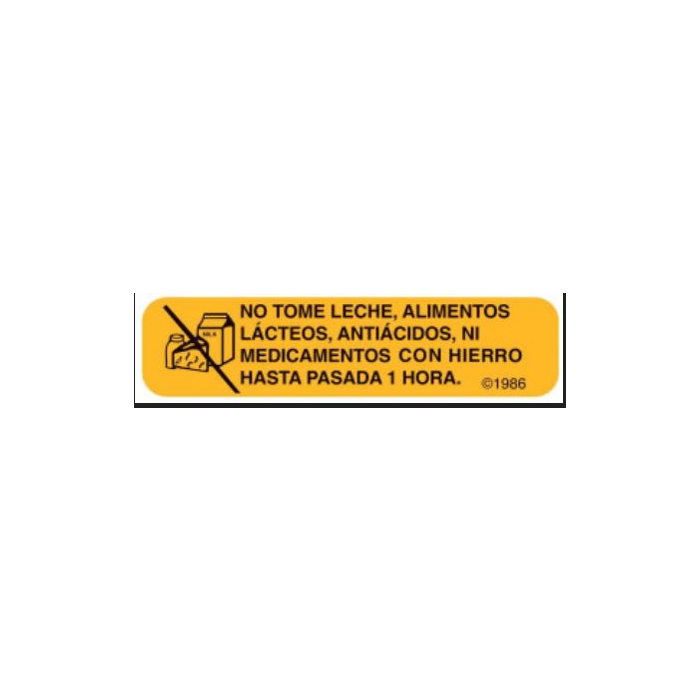 WARNING LABEL - 1-9/16 x 3/8 - SPANISH - DO NOT TAKE MILK, DAIRY PRODUCTS,