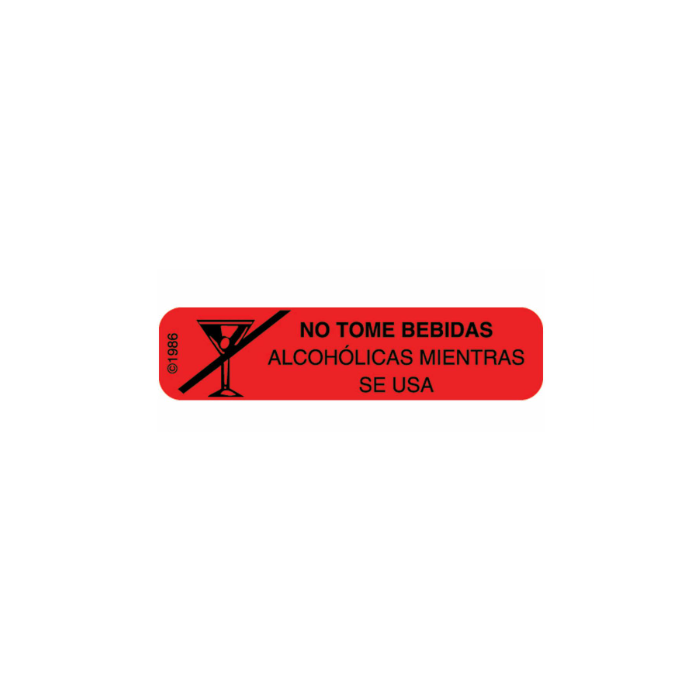 WARNING LABEL - 1-9/16 x 3/8 - SPANISH - DO NOT DRINK ALCOHOLIC