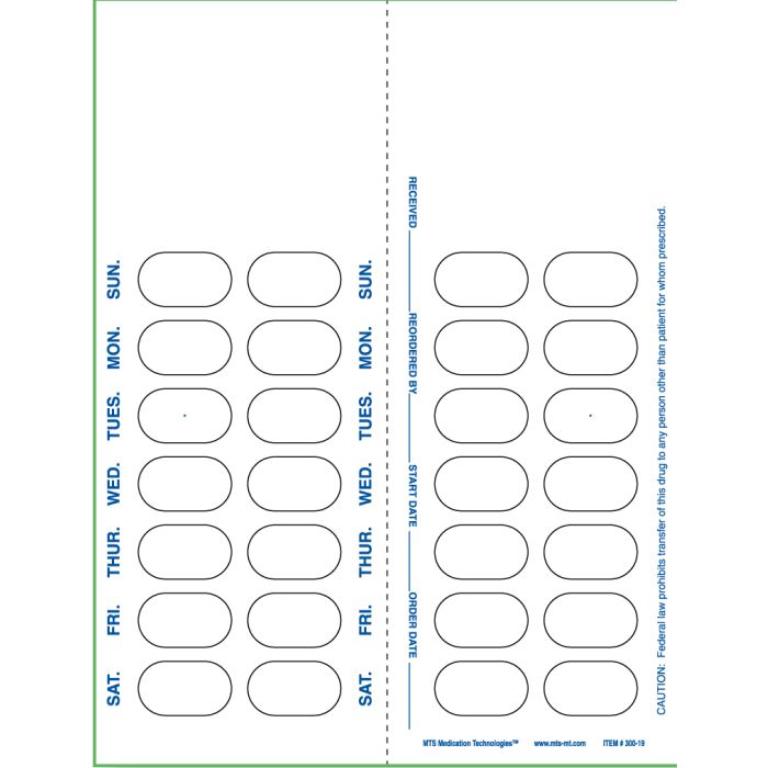 CARD - 7 OR 14 DAY HEAT SEAL - BLUE - 500/CASE - J300-19