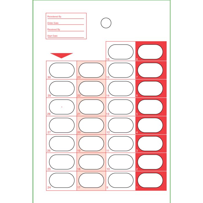 CARD - 30 DOSE COLD SEAL - COUNTDOWN  - RED - SUREMED - 250/CASE - J300-39