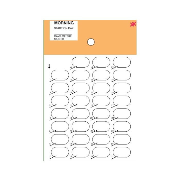 CARD - 31 DAY HEAT SEAL - CALENDAR MEALTIME - MORNING - 500/CASE