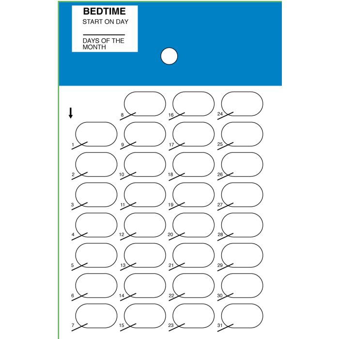 CARD - 31 DAY HEAT SEAL - CALENDAR MEALTIME - BEDTIME - 500/CASE - J300-46