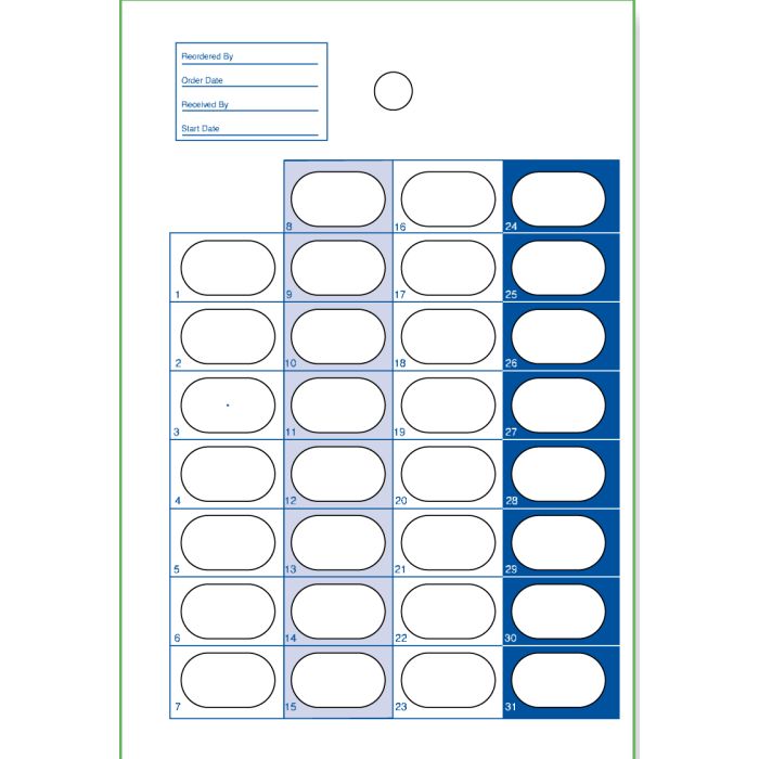 CARD - 31 DOSE COLD SEAL - CALENDAR - BLUE - SUREMED - 250/CASE - J300-59