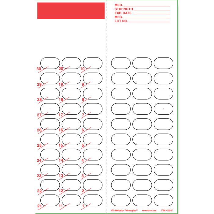 300-67 - 30 DOSE MINI HEAT SEAL CONTROL CARD - 500/CASE - J300-67
