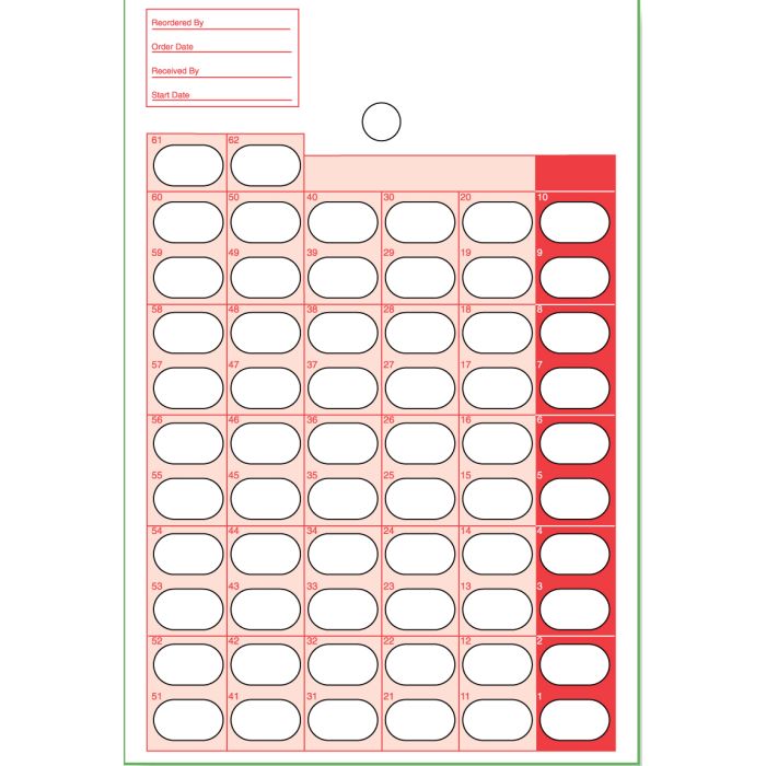 CARD - 62 DAY HEAT SEAL - COUNTDOWN - 500/CASE - J302-11
