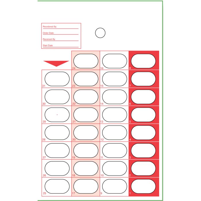 CARD - STOCK - 31 DAY HEAT SEAL - NARROW - RED - 500/CASE - J302-14