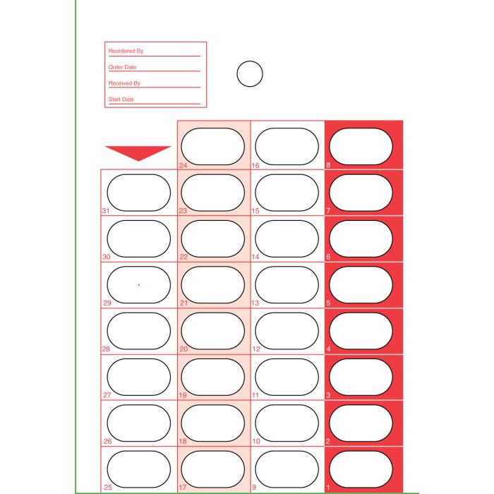 CARD - 31 DOSE HEAT SEAL - RED - 500/CASE - J302-15