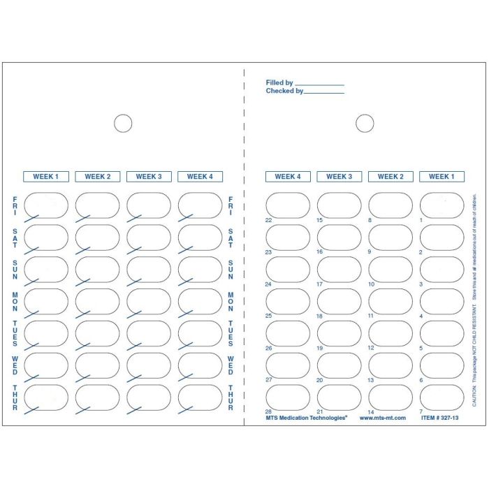 CARD - 28 DAY SINGLE DOSE HEAT SEAL - WEEKLY - 500/CASE - J327-13