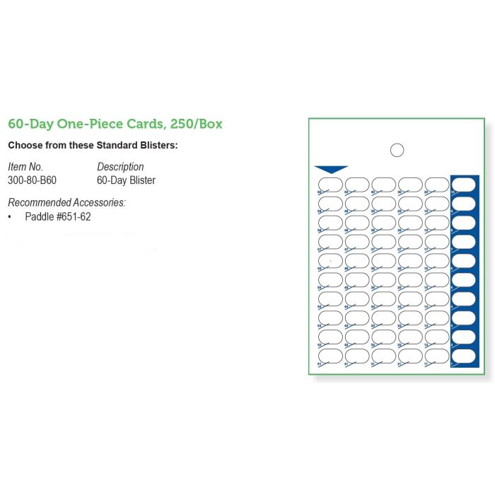 CARD AND BLISTER - 60 DAY HEAT SEAL 1-PIECE - 250/CASE - J60