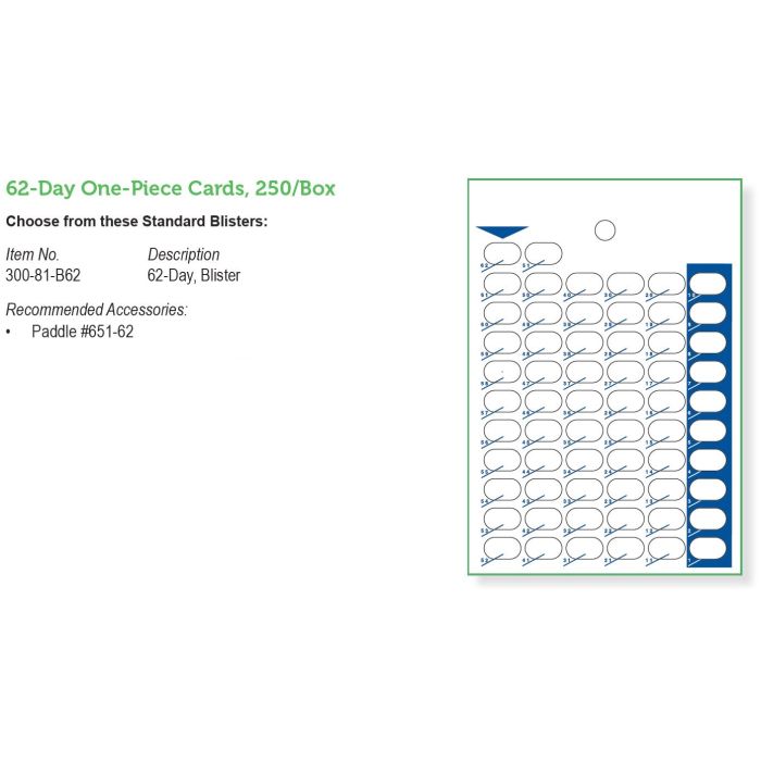 CARD - STOCK - 62 DAY 1-PIECE HEAT SEAL - 250/CASE - J62