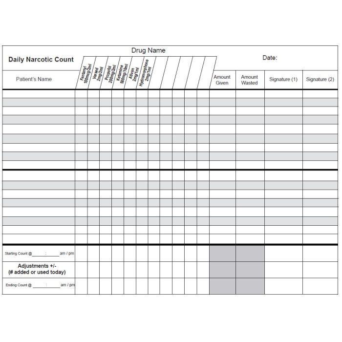 NARCOTIC RECORD BOOK - DAILY - W/LISTED DRUG NAMES - 2 - NARC-LDN2