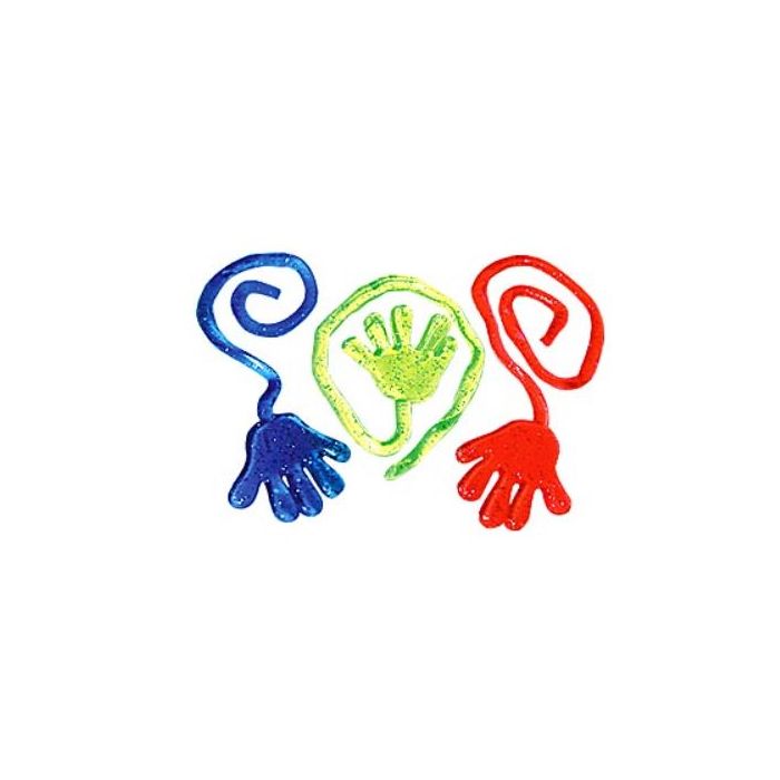 STICKY HAND TOYS WITH GLITTER - 1-1/4 HAND, 6 STRING - 72/PACK - MB4784