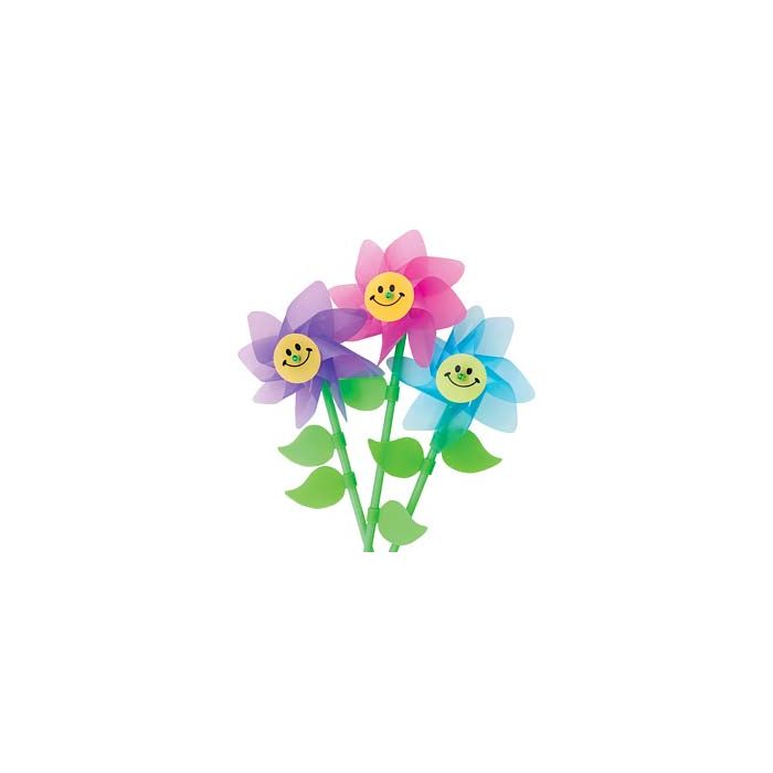 SMILE FACE FLOWER PINWHEEL - 10 STICK, 4-1/2 WHEEL - 36/PACK - MB5793