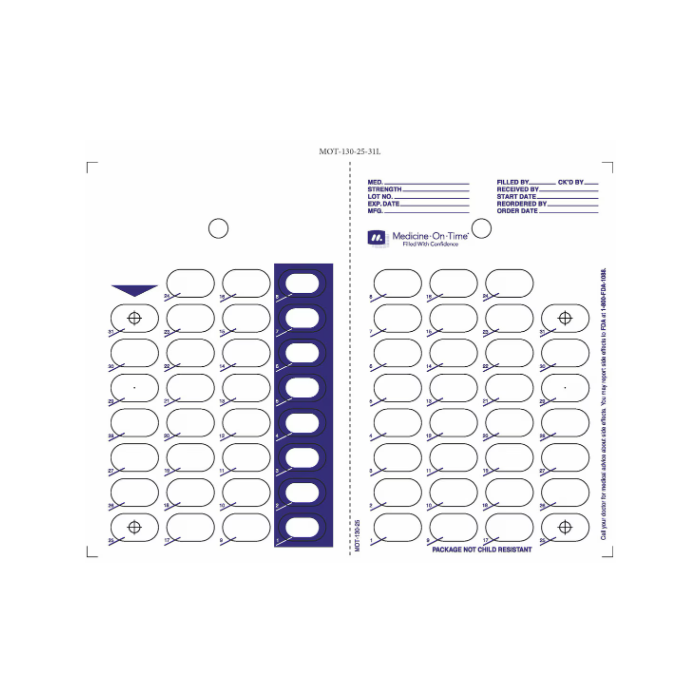 CARD - 31 DAY HEAT SEAL - COUNTDOWN - BLUE - 500/CASE - MOT-130-25-J