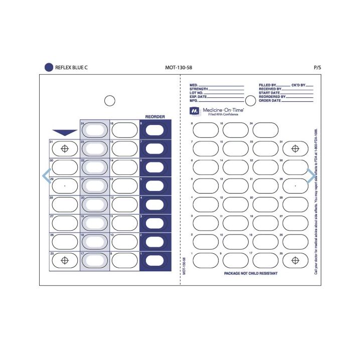 CARD - 31 DAY COLD SEAL - COUNTDOWN - BLUE - 250/CASE - MOT-130-58-J