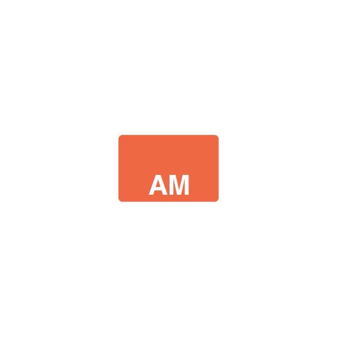 LABEL - AM REVERSE PRINT WHITE ON ORANGE - 125 X 1 - 1000/BOX - MT1.25AM-ORAN1C