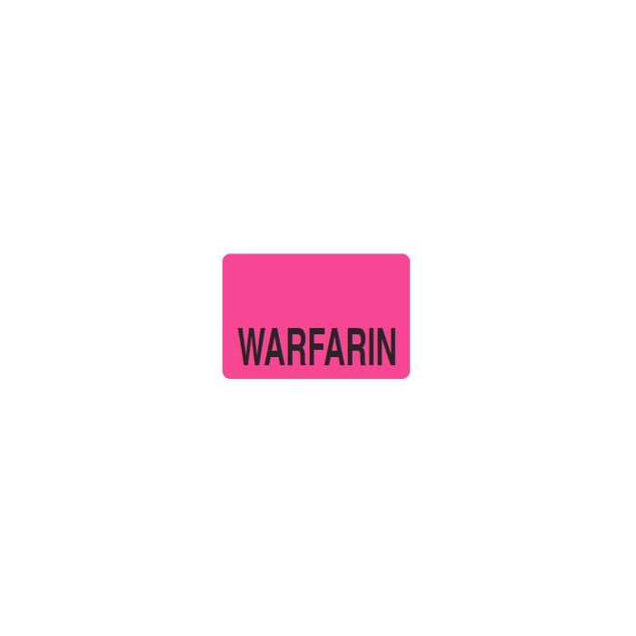 LABEL - WARFARIN BLACK PRINT ON PINK - 15 X 1 - 1000/BOX - MTWARF-PINK2C