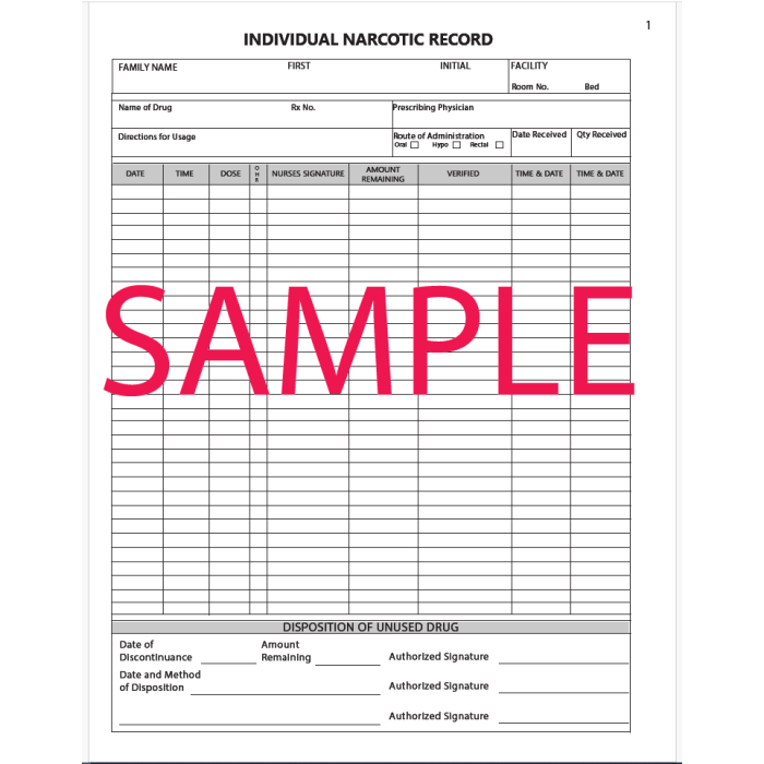 INDIVIDUAL NARCOTIC RECORD BOOK - REGULAR EDITION - NARC-BK