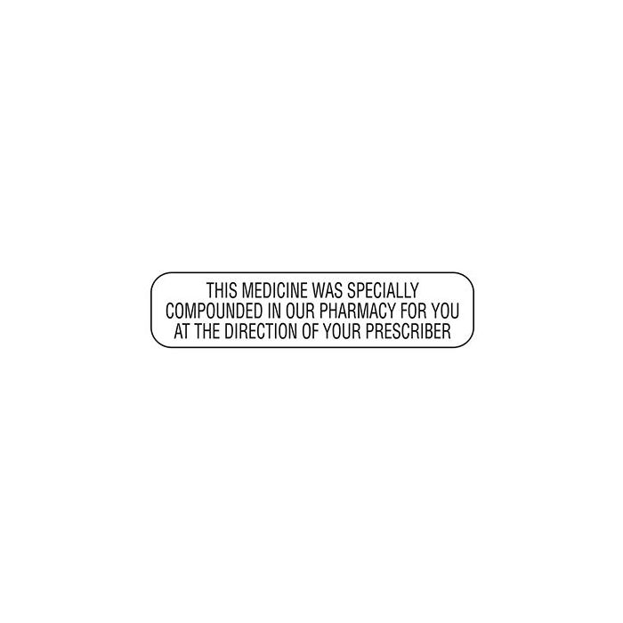 WARNING LABEL - 1-9/16 X 3/8 - SPECIALLY COMPOUNDED - P-COMPOUND
