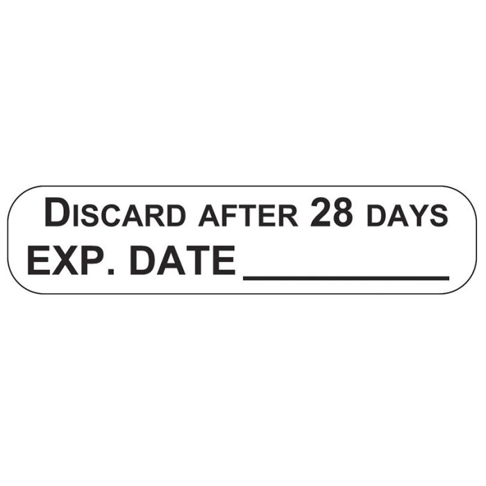 WARNING LABEL - 1-9/16 X 3/8 - DISCARD AFTER 28 DAYS - EXP DATE________ - P-D28