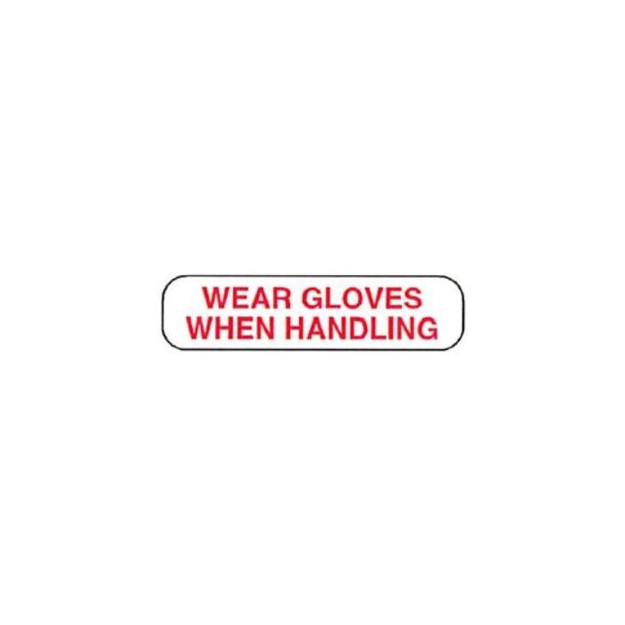 WARNING LABEL - 1-9/16 X 5/16 - WEAR GLOVES WHEN HANDLING - P-WEARGLOVES