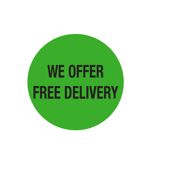 WARNING LABEL - 2-7/8 CIRCLE - WE OFFER FREE DELIVERY - PM31WEOFFER-DS